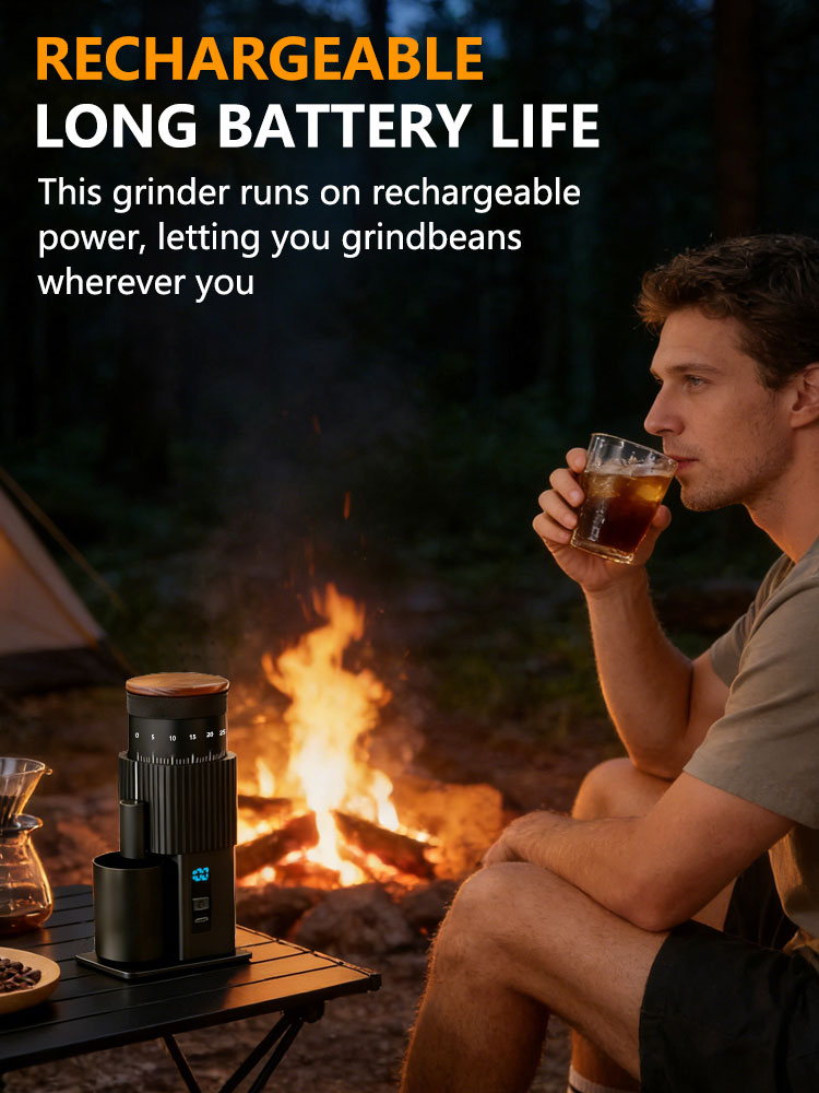 Burr Hand Grinder - Tragbare Elektrische Kaffeemühle Wiederaufladbar Edelstahl Sechsstern-Mahlwerk